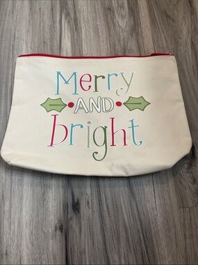 thirty-one Merry and Bright Cream Canvas Pouch with Red Trim